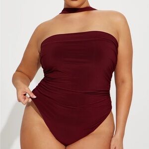 Red plus size thong body suit